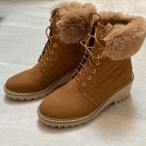 Fur trimmed lug sole boots